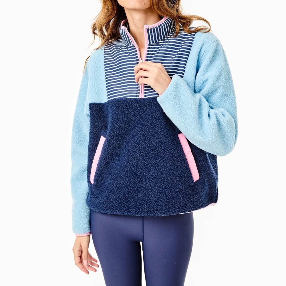 Addison Bay Reed Sherpa in Baby Blue and Navy Stripe